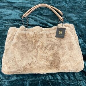 NWT HOH House of Harlow faux fur beige bag
